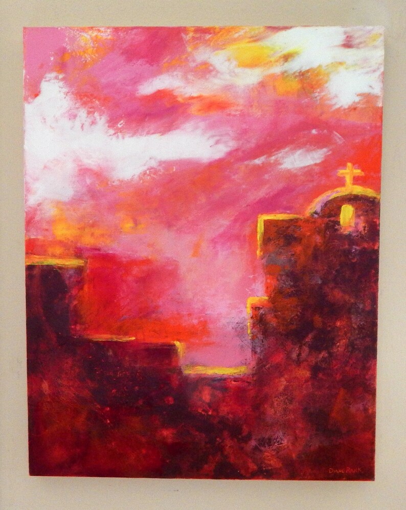 Contemporary Painting, Oil & Cold Wax Painting, Original, Expressive Landscape, Pinks, Brown, The Mission, 14x18 Cradled image 3