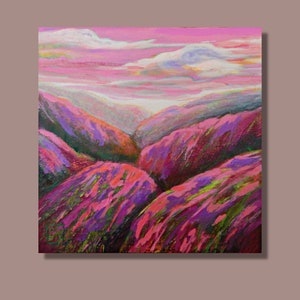 Colorful Original Landscape Painting, Expressive, small 8x8, Post-Impressionist, zdjęcie 2