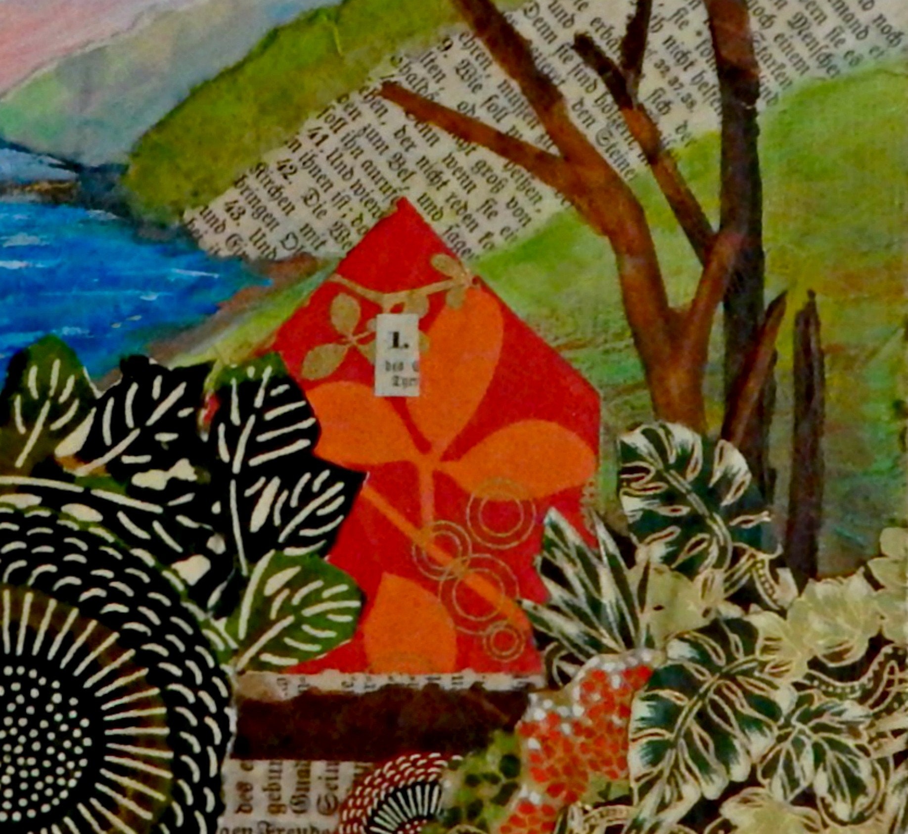 Mixed Media Landscape, Collage Landscape Painting, Heritage, Contemporary Landscape, Collage