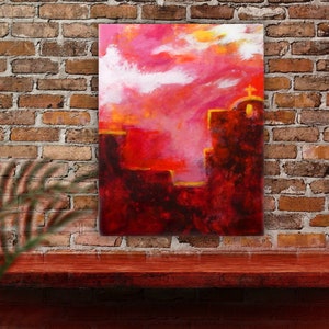 Contemporary Painting, Oil & Cold Wax Painting, Original, Expressive Landscape, Pinks, Brown, The Mission, 14x18 Cradled image 9