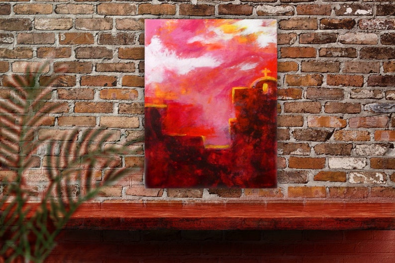 Contemporary Painting, Oil & Cold Wax Painting, Original, Expressive Landscape, Pinks, Brown, The Mission, 14x18 Cradled Bild 9