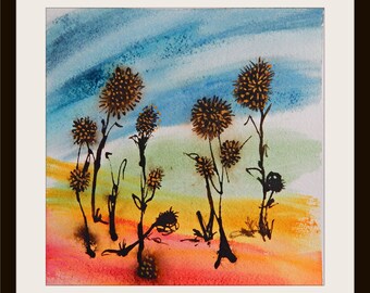 Original Abstract Watercolor, "Into The Weeds" Surrealist, Watercolor Painting,  Original Painting, Weeds #1