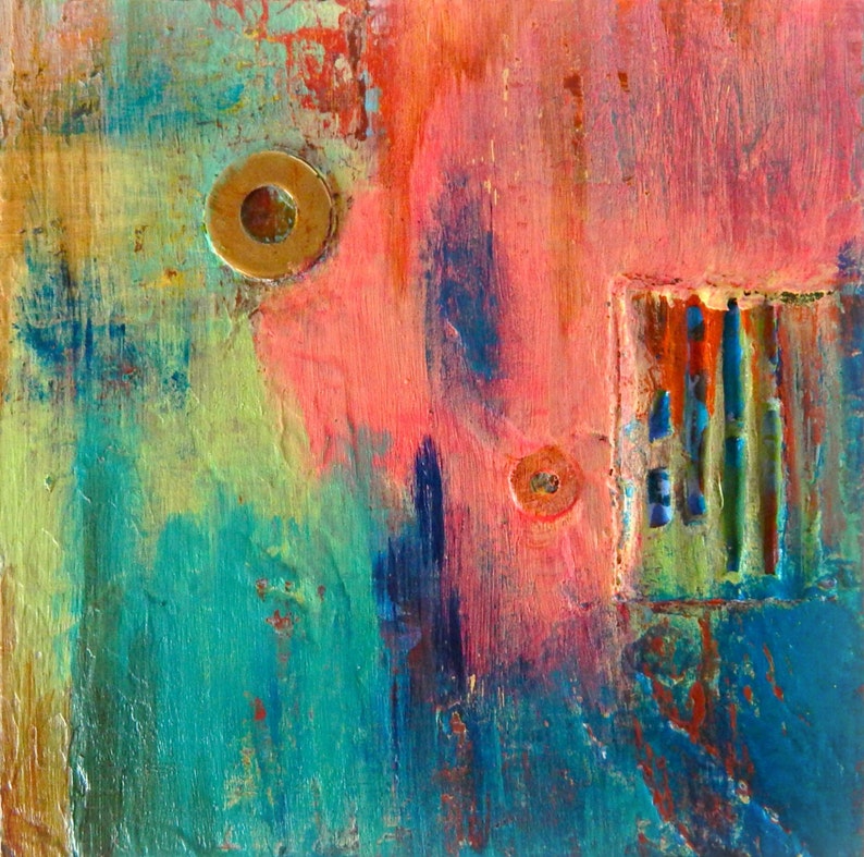 Rustic Abstract Mixed Media Painting, Tropical Impasto Art, 6x6 - Etsy