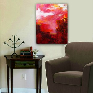 Contemporary Painting, Oil & Cold Wax Painting, Original, Expressive Landscape, Pinks, Brown, The Mission, 14x18 Cradled Bild 10