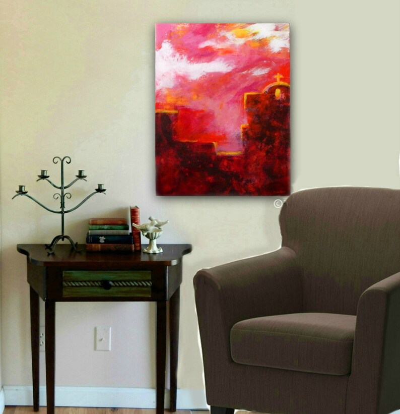 Contemporary Painting, Oil & Cold Wax Painting, Original, Expressive Landscape, Pinks, Brown, The Mission, 14x18 Cradled image 10