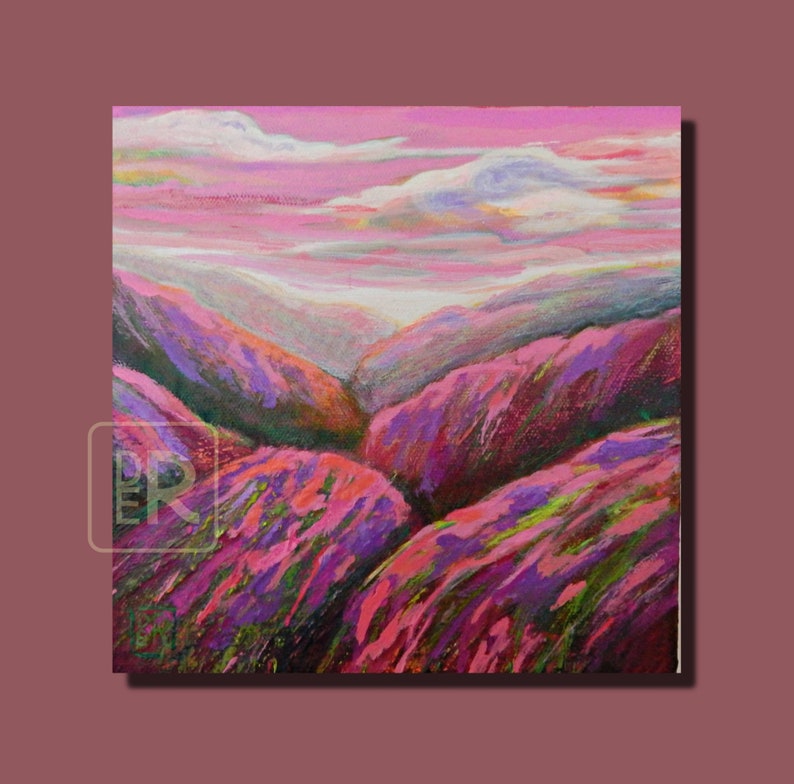 Colorful Original Landscape Painting, Expressive, small 8x8, Post-Impressionist, image 6