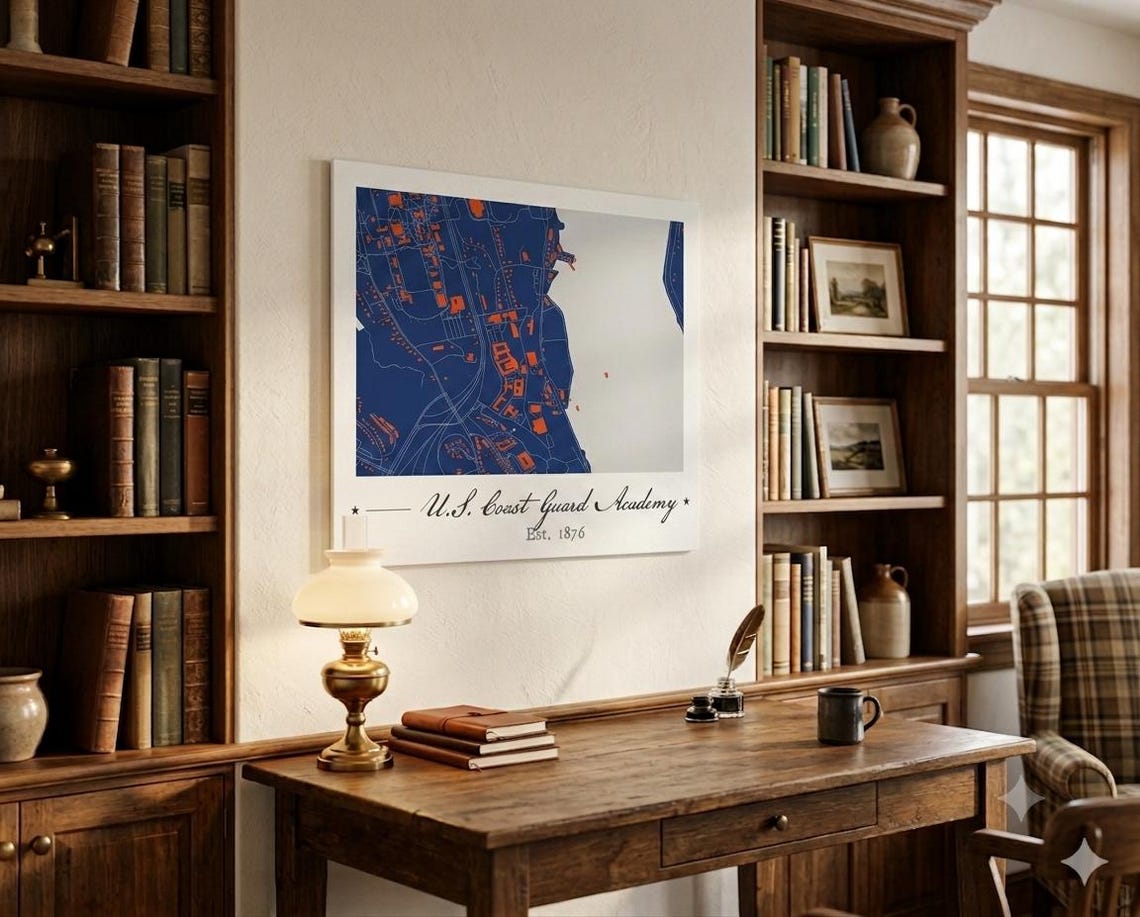 Uscga Map U.S. Coast Guard Academy Campus Map Poster | USCGA Blue & Orange ...