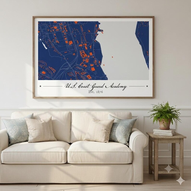Uscga Map U.S. Coast Guard Academy Campus Map Poster | USCGA Blue & Orange ...