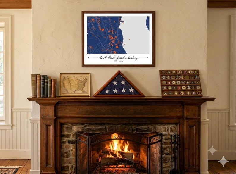 Uscga Map U.S. Coast Guard Academy Campus Map Poster | USCGA Blue & Orange ...