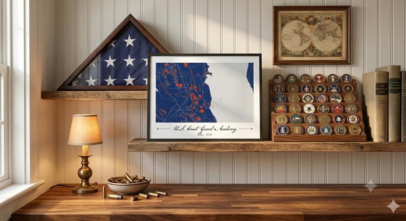 Uscga Map U.S. Coast Guard Academy Campus Map Poster | USCGA Blue & Orange ...