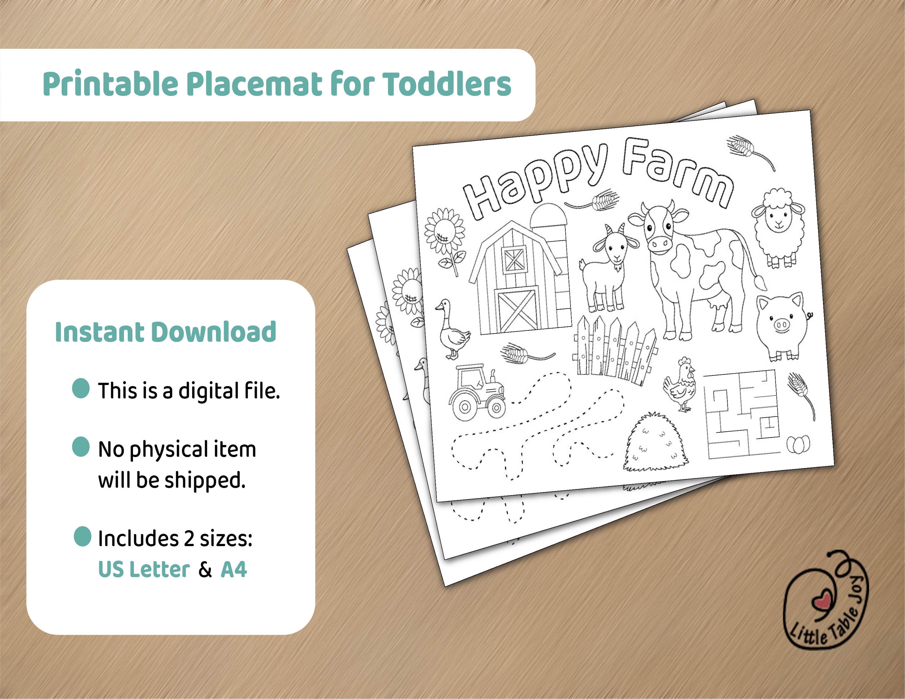 Farm Activity Printable Placemat for Kids | Coloring Page, Maze ...