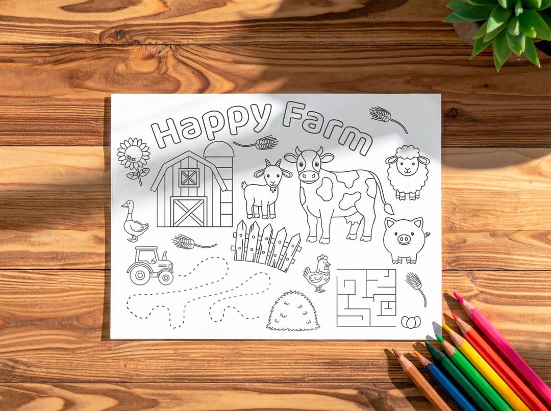 Farm Activity Printable Placemat for Kids | Coloring Page, Maze ...