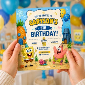 Editable Sponge Birthday Invitation Template Editable Canva Template Kids Birthday Party Invite Printable Instant Digital Download