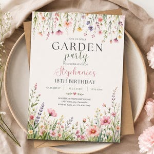 Wildflower Birthday Invitation Template | Editable Canva Floral Party Invite | Printable Garden Birthday Invitation