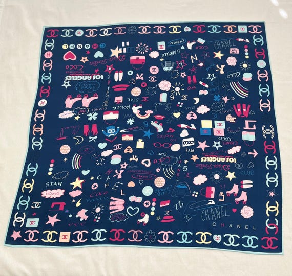 Vintage Pre-loved Chanel Silk Scarf 90x90 – Navy Multicolor Icons