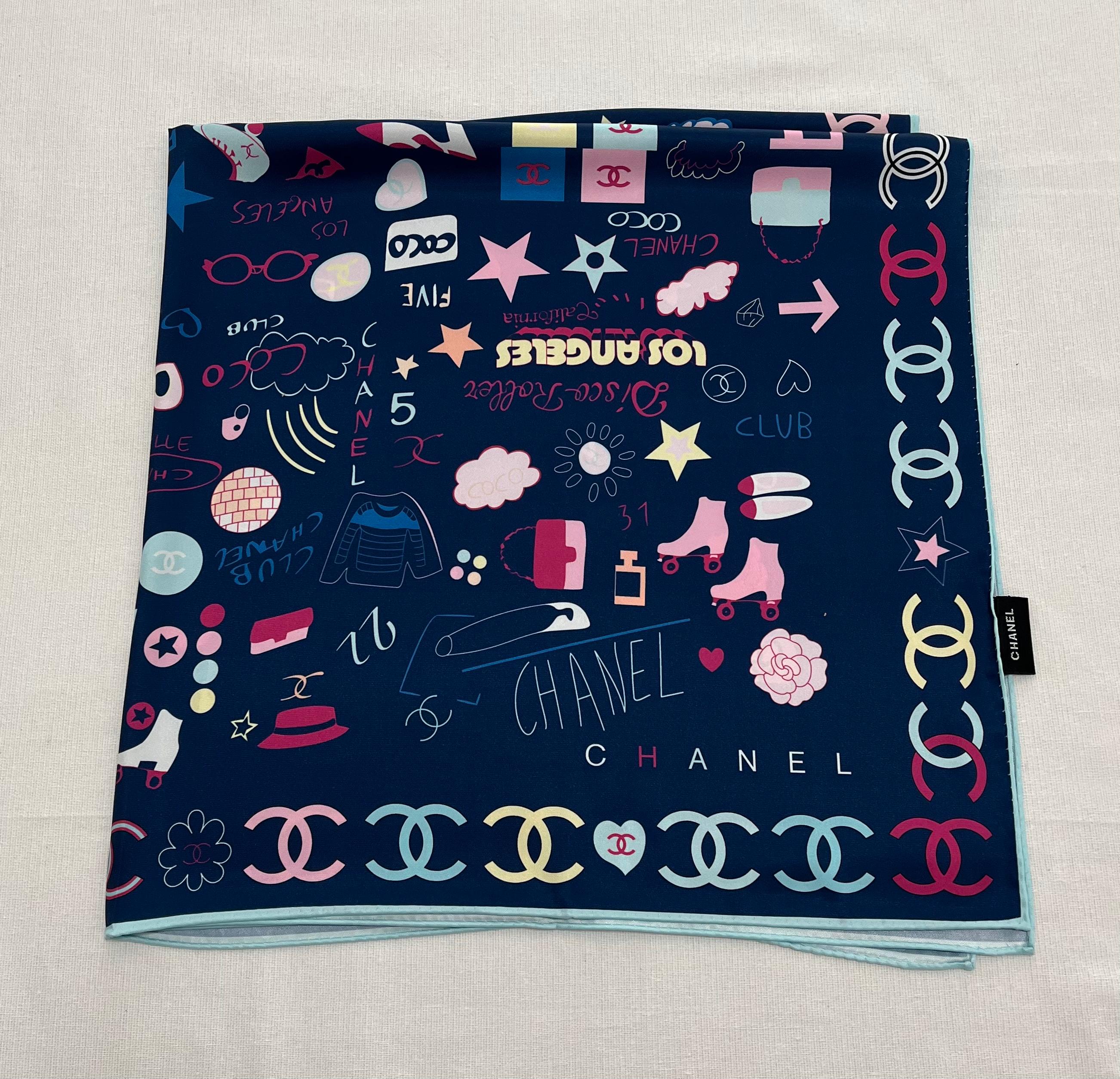 Vintage Pre-loved Chanel Silk Scarf 90x90 – Navy Multicolor Icons