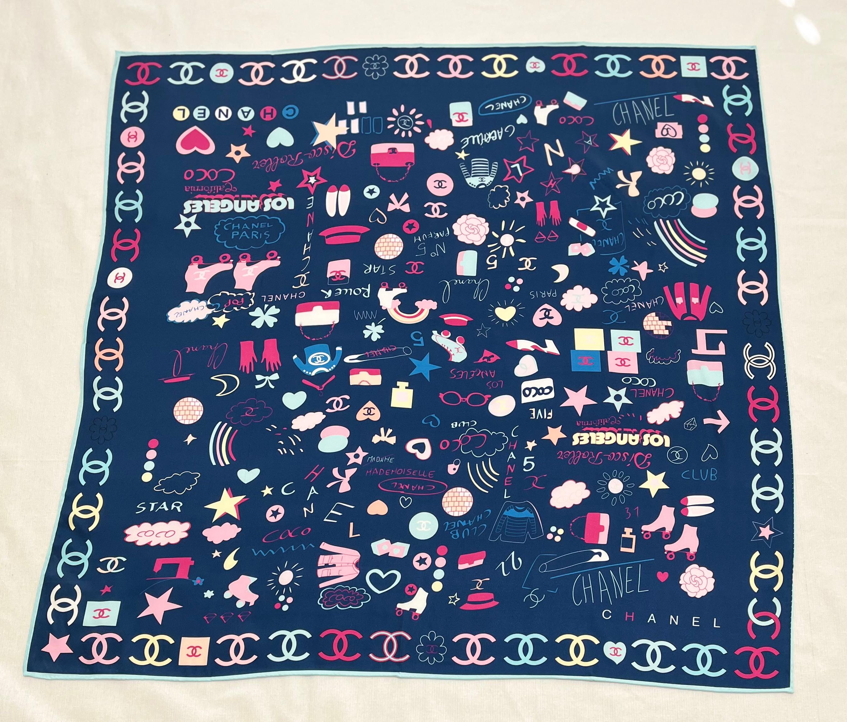 Vintage Pre-loved Chanel Silk Scarf 90x90 – Navy Multicolor Icons