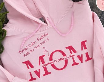 Besticktes Mama Sweatshirt, Kinder Name Mama Shirt, Benutzerdefinierter Varsity Hoodie, Geschenk für Mama, neue Oma Geschenk, trendiges Muttertagsgeschenk