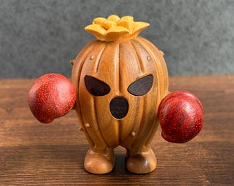 Handcraffed Cactus Monster Wooden Figurine,Home Desktop Decor Gift for Gamer