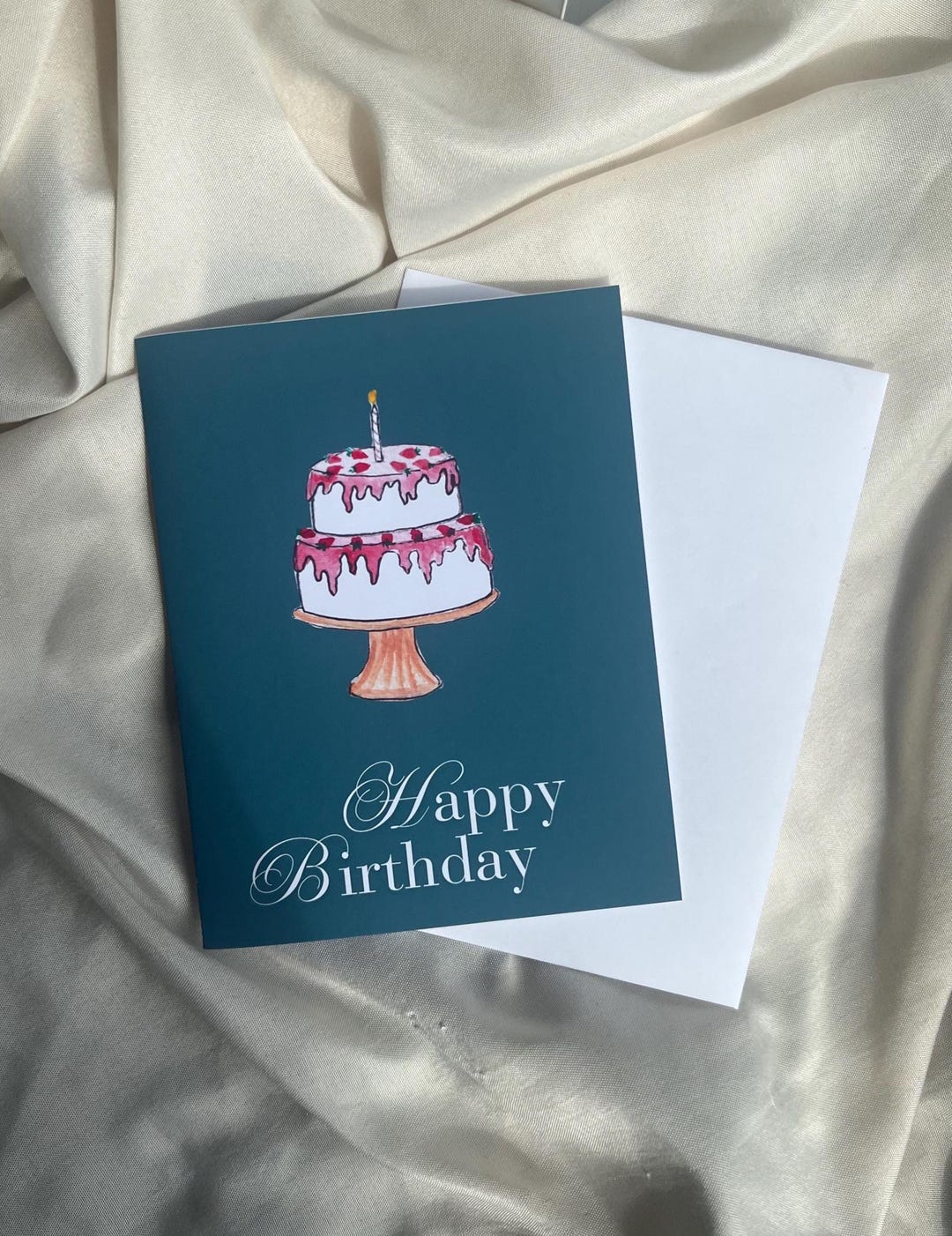 Hand Painted Watercolor Birthday Card – Strawberry Cake Art Print ...