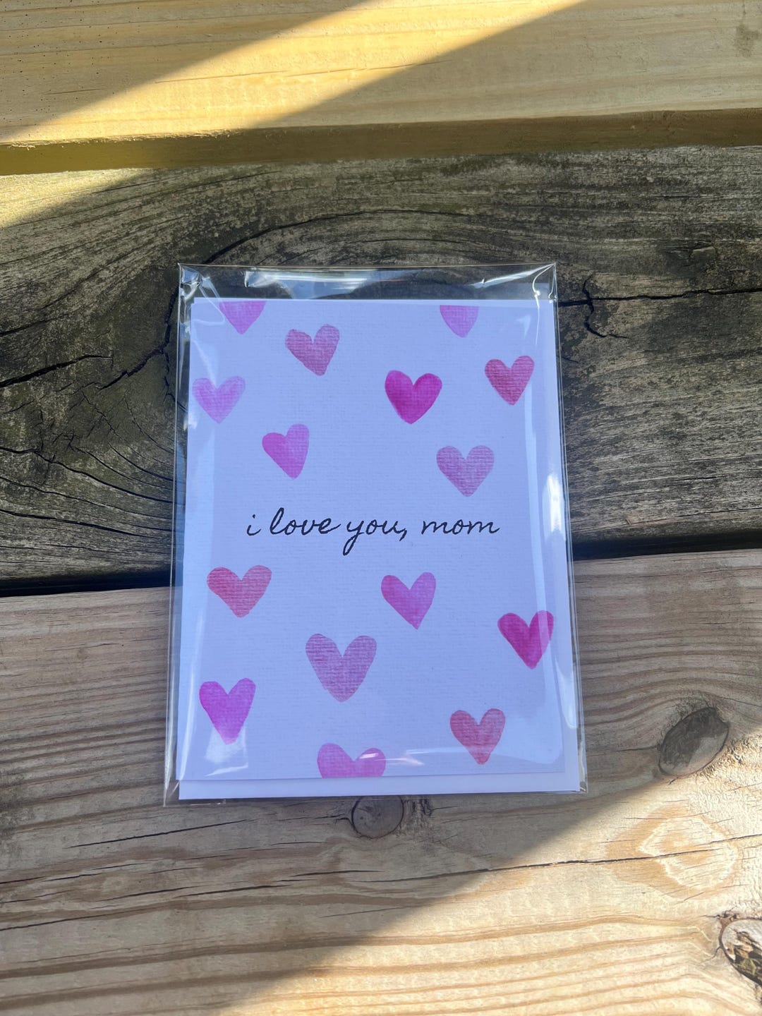 Hand Painted Watercolor Mother’s Day Card – I Love You, Pink Hearts ...