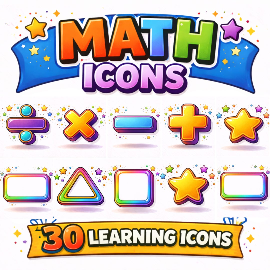 Printable Icon Numbers Math Math Icons for Kids | 30 Counting, Numbers & Math Clipart PNG ...