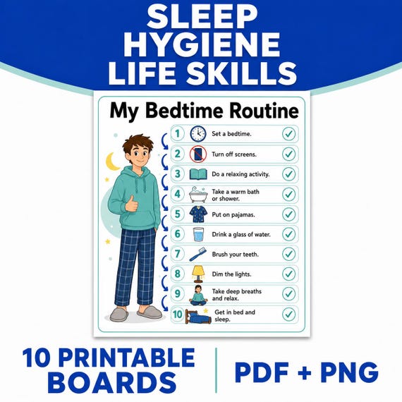 Sleep Hygiene Life Skills for Teens | Healthy Bedtime Routine and Independent Living Printables | Autism, ADHD & Transition Skills
