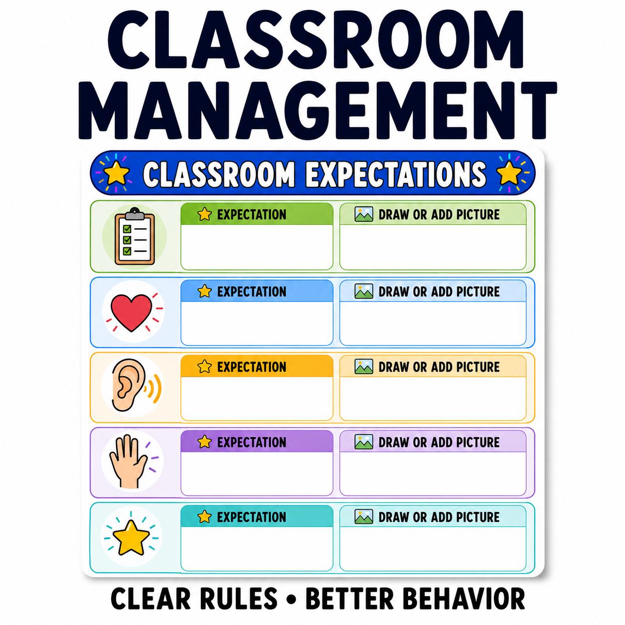 Classroom Management Printable for Teachers Behavior Expectations and Procedures Charts SEL & Classroom Tools (10 Boards)