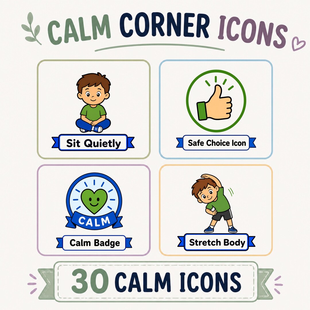 Calm Corner Icons for Kids | 30 Safe Space and Regulation Tools Clipart ...