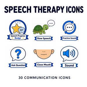 Speech Therapy Icons for Kids | 30 Articulation and Communication Clipart PNG | Speech & Language Support Tools