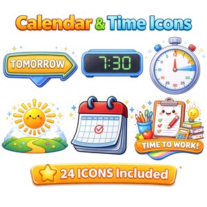 Calendar and Time Icons | 24 Schedule & Clock Clipart | Classroom Routine, Preschool and Daily Schedule PNG