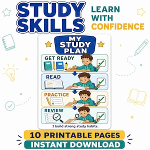 Técnicas de estudio para niños / Función ejecutiva, TDAH, autismo y estrategias de aprendizaje (imprimibles, 10 láminas)