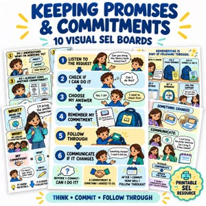 Cumplir promesas y compromisos para niños / Material imprimible sobre responsabilidad y aprendizaje socioemocional / Actividades de seguimiento y confiabilidad