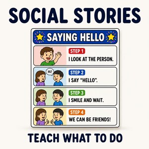 Social Stories Printable for Kids | Social Situation Scripts and Behavior Support | Autism, SEL & Classroom Tools (10 Boards)