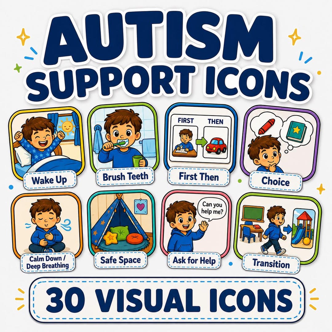 Autism Support Icons | Visual Schedule, Behavior Clipart PNG (digital ...