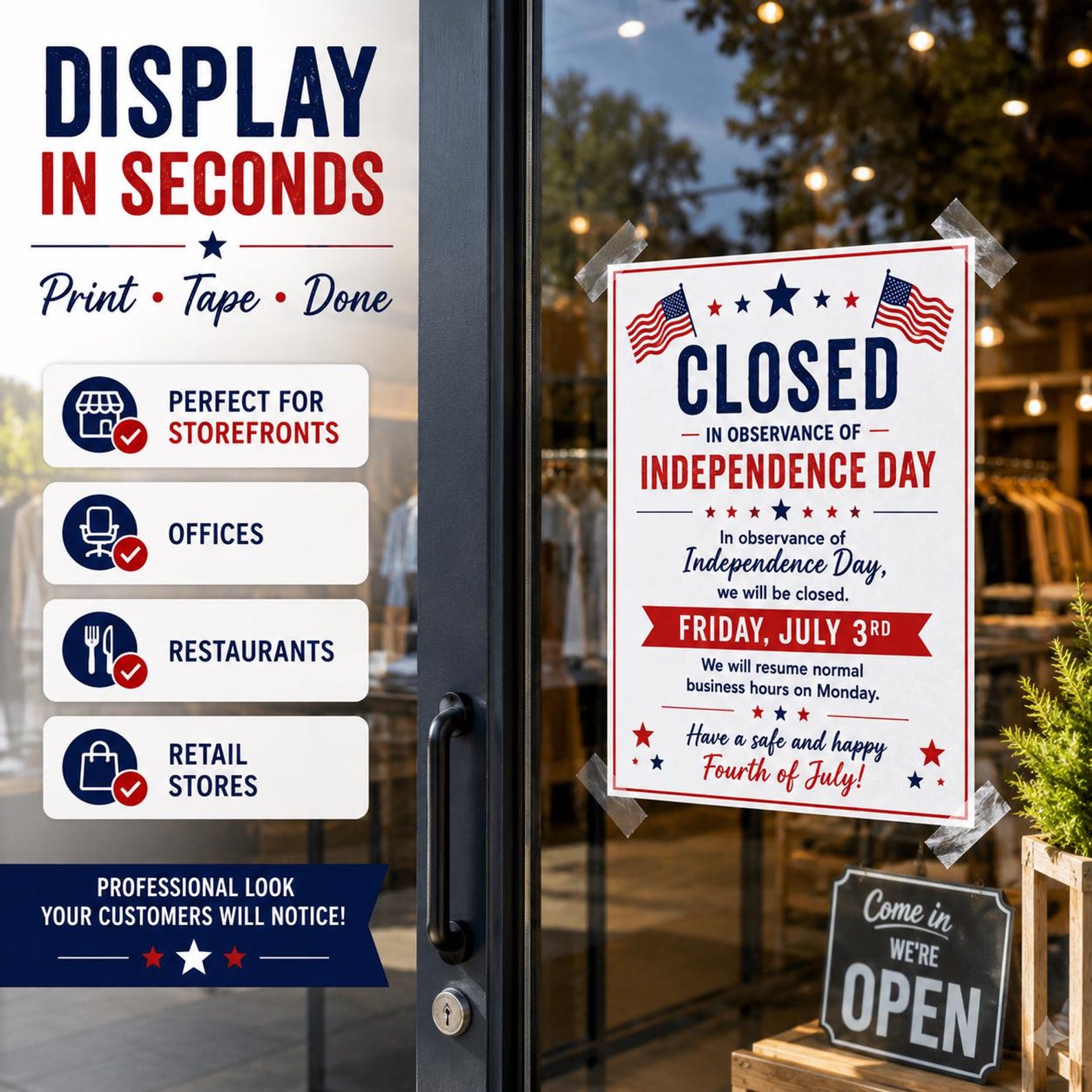 Friday 3rd July Sign Closed Bundle, Independence Day Printable Sign ...