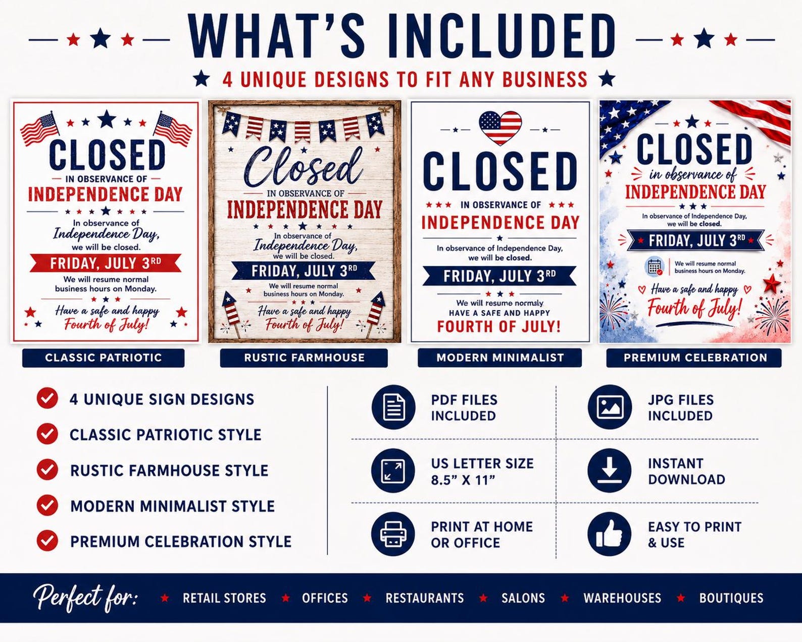 Friday 3rd July Sign Closed Bundle, Independence Day Printable Sign ...