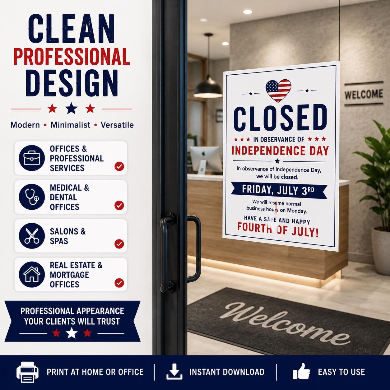 Friday 3rd July Sign Closed Bundle, Independence Day Printable Sign ...