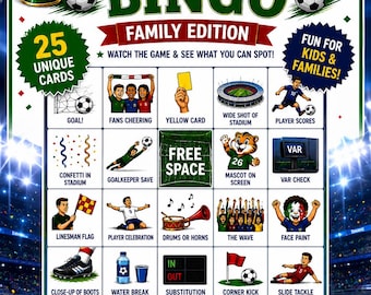 2026 BINGO World Cup Game Printable PDF, Soccer Bingo Cards for Kids & Family, Football Watch Party Game, Instant Download, 25 Unique Cards