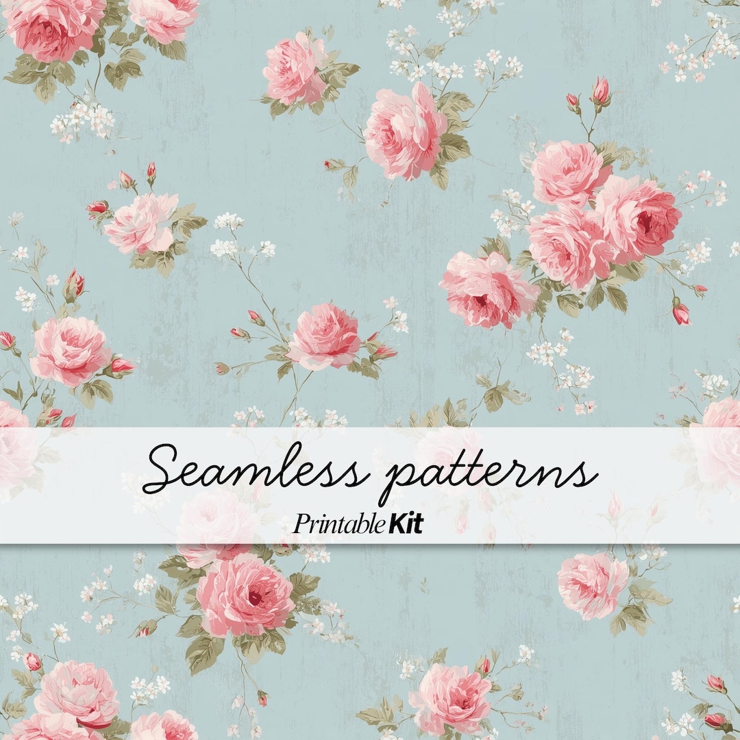Vintage Shabby Chic Rose Seamless Pattern, Pastel Floral Fabric Design ...