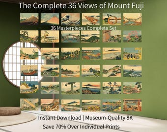 Arquivo completo das 36 Vistas do Monte Fuji de Hokusai | Todas as 36 impressões digitais em 8K | Edição autêntica da NDL, com curadoria japonesa.