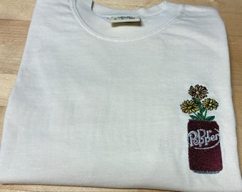 Dr Pepper Embroidered Shirt, Floral Soda Can Graphic Tee,Aesthetic Retro Drink TShirt