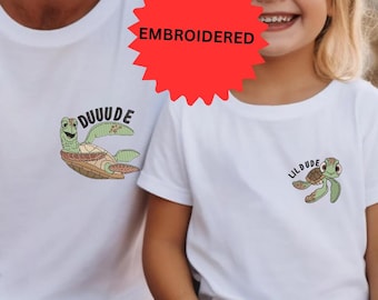Father And Son Matching Embroidered Shirts, Dude Lil Dude Shirt, Daddy And Me Turtle