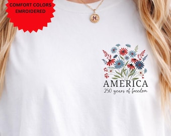 Retro USA 250th Anniversary Embroidered Shirt, America 250 Years Embroidery Outfit, 4th OfJuly Tee