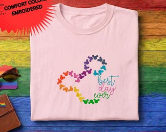 LGBT Rainbow Best Day Ever Shirt Comfort Colors Embroidery, Disney Pride Mickey Mouse Embroidery Tshirt, Gay Pride Flag Queer Tee