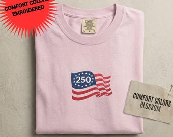 American Flag Cross Shirt Comfort Colors Embroidery, Christian USA Flag Tshirt, Patriotic Religious Independence Day Veterans Tee