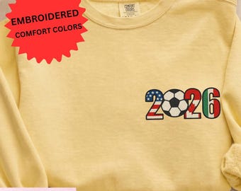 USA Canada Mexico Sports Fan Embroidery Comfort Colors Sweatshirt, Custom Game Day Soccer 2026 Crewneck, Team Usa Pride Football Sweater
