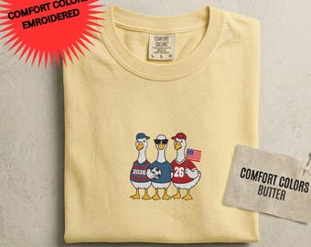 Soccer 2026 Silly Goose Embroidered Shirt Comfort Colors, Custom National Flag Tee, Country Football Fan Game Day Embroidery Tshirt