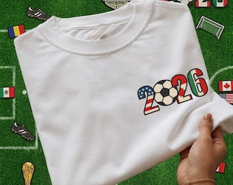 Soccer 2026 USA Canada Mexico Embroidery Shirt Comfort Colors, Custom Game Day Tee, Team Usa Pride Football Embroidered Tshirt