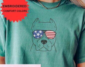 American Pitbull Shirt Comfort Colors Embroidered, Pit Bull Owner Tshirt, Dog Lover Embroidery, Bully Breed Gift Tee